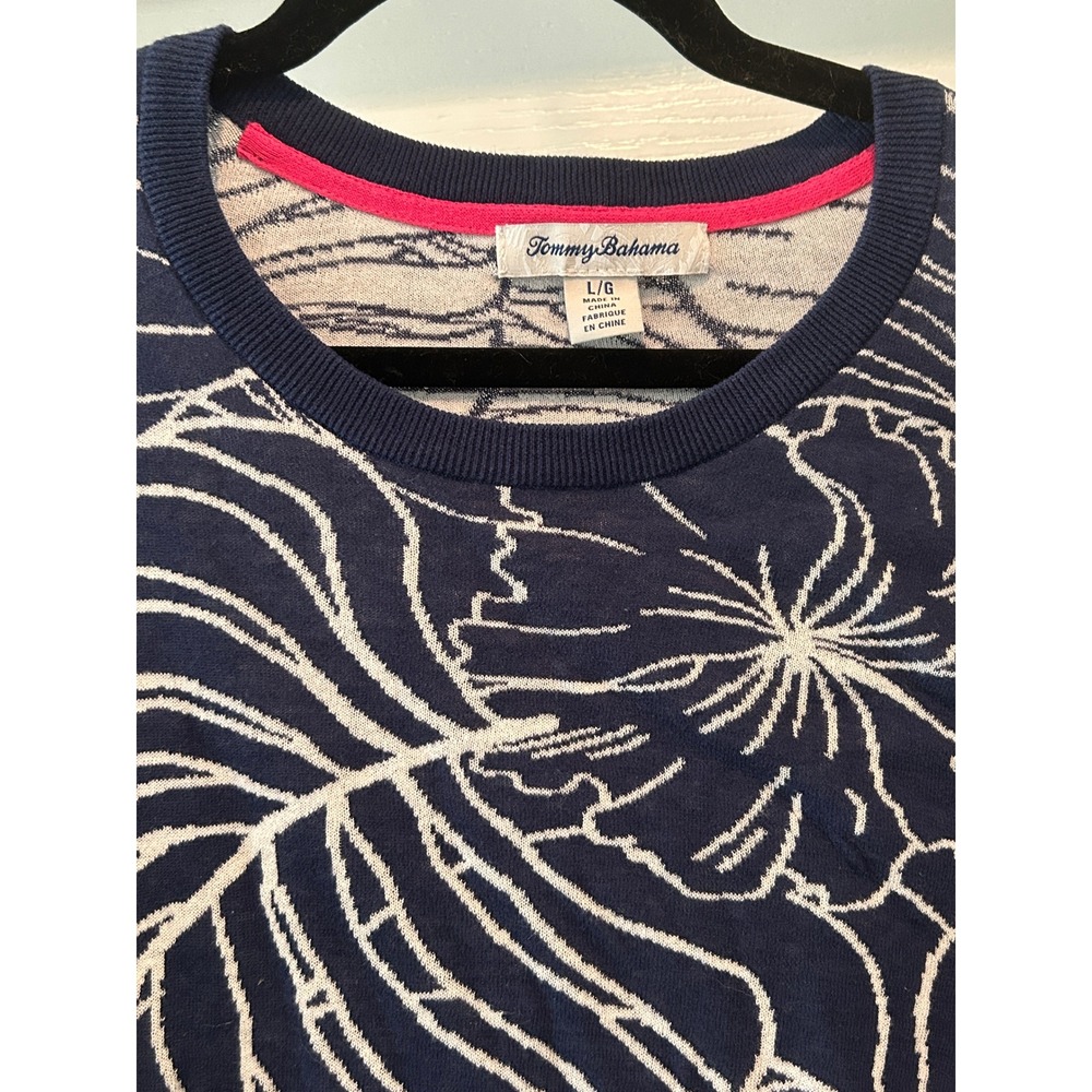 Tommy Bahama Cotton floral Print Sweater Blue/white Size Large Coastal - Picture 2 of 5